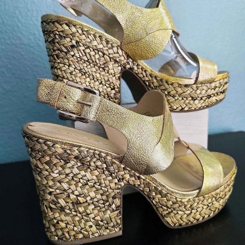 VIA SPIGA ~ “Flora” Gold Leather Platform Heels ~ 8M  EUC - Picture 14 of 14